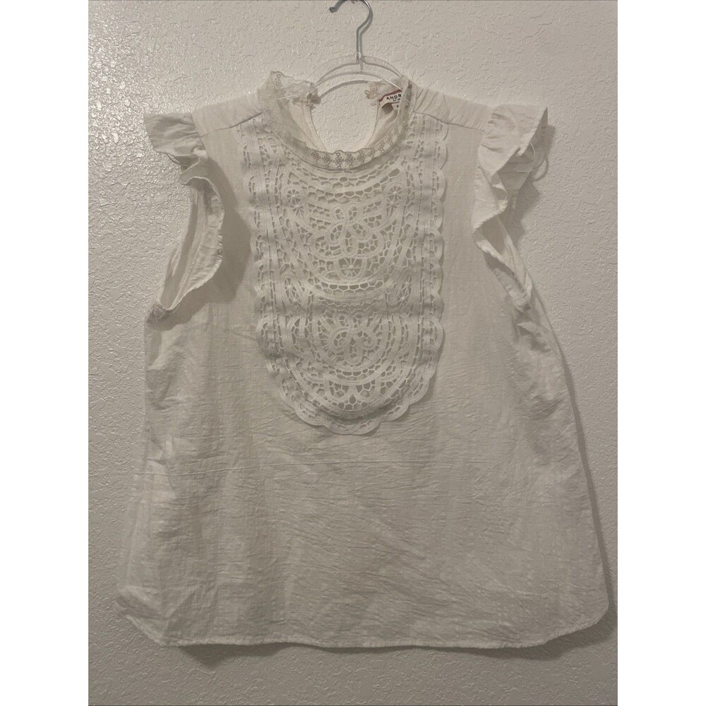 Andree by Unit Women’s Medium M Flutter Top White Cotton Blouse Cottagecore